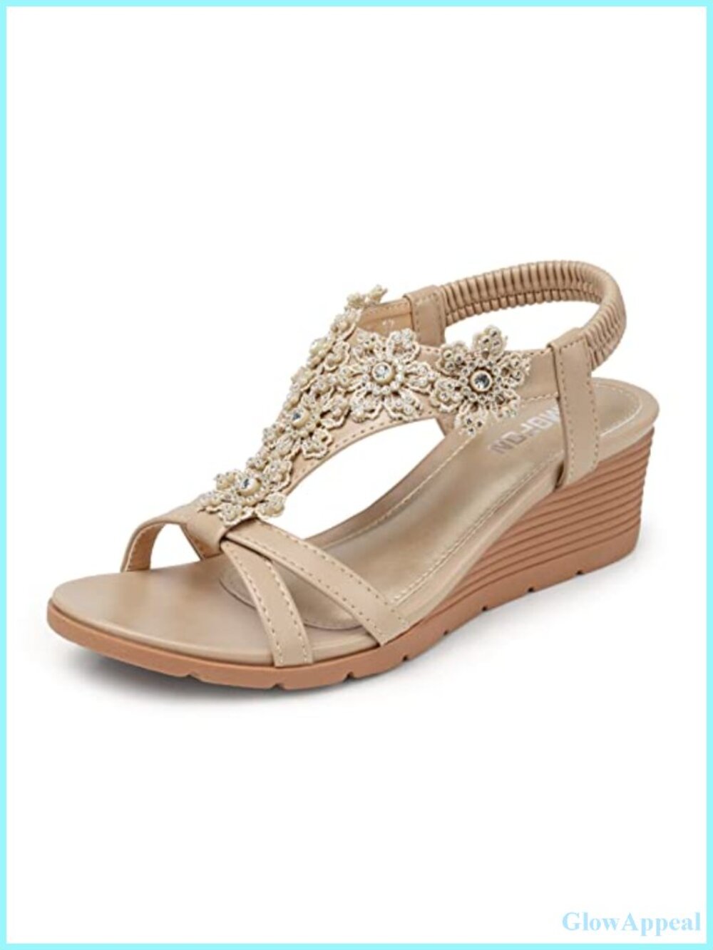 Low Wedge Platform Sandals Rhinestone Floral Ankle Strap Summer